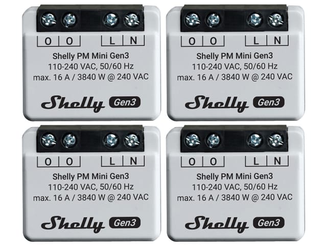 SHELLY WLAN-Leistungsmesser Plus PM Mini Gen.3, weiß, 4 Stück