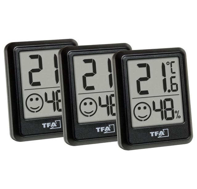 TFA Digitales Thermo-Hygrometer 30.5060.01.03, 3 Stück, schwarz