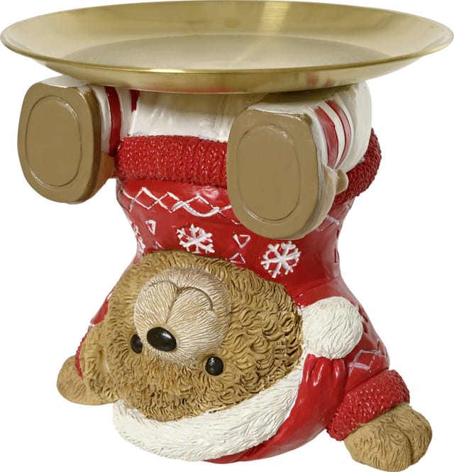 Decoris Weihnachtsdeko Serviertablett mit Bär 20 x 20 x 18,5 cm rot