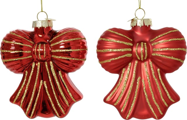 Decoris Weihnachtsanhänger Schleife aus Glas 9 x 4,2 x 10 cm weihnachtsrot 2-fach sortiert