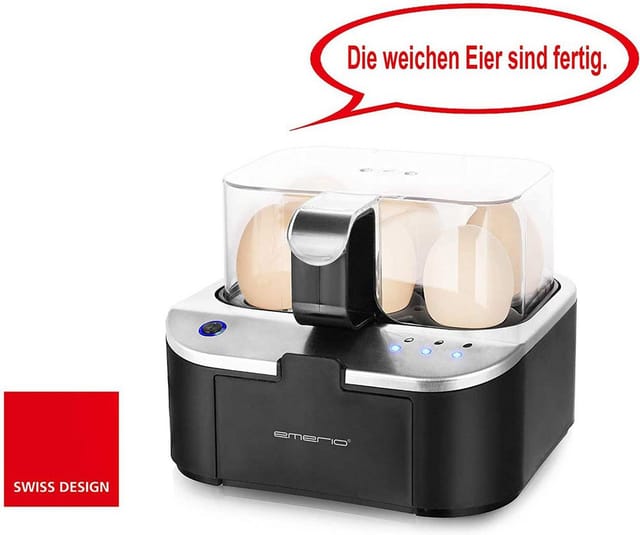 EMERIO Eierkocher EB-123177.1, 6 Eier, 400 Watt, Sprachausgabe, schwarz