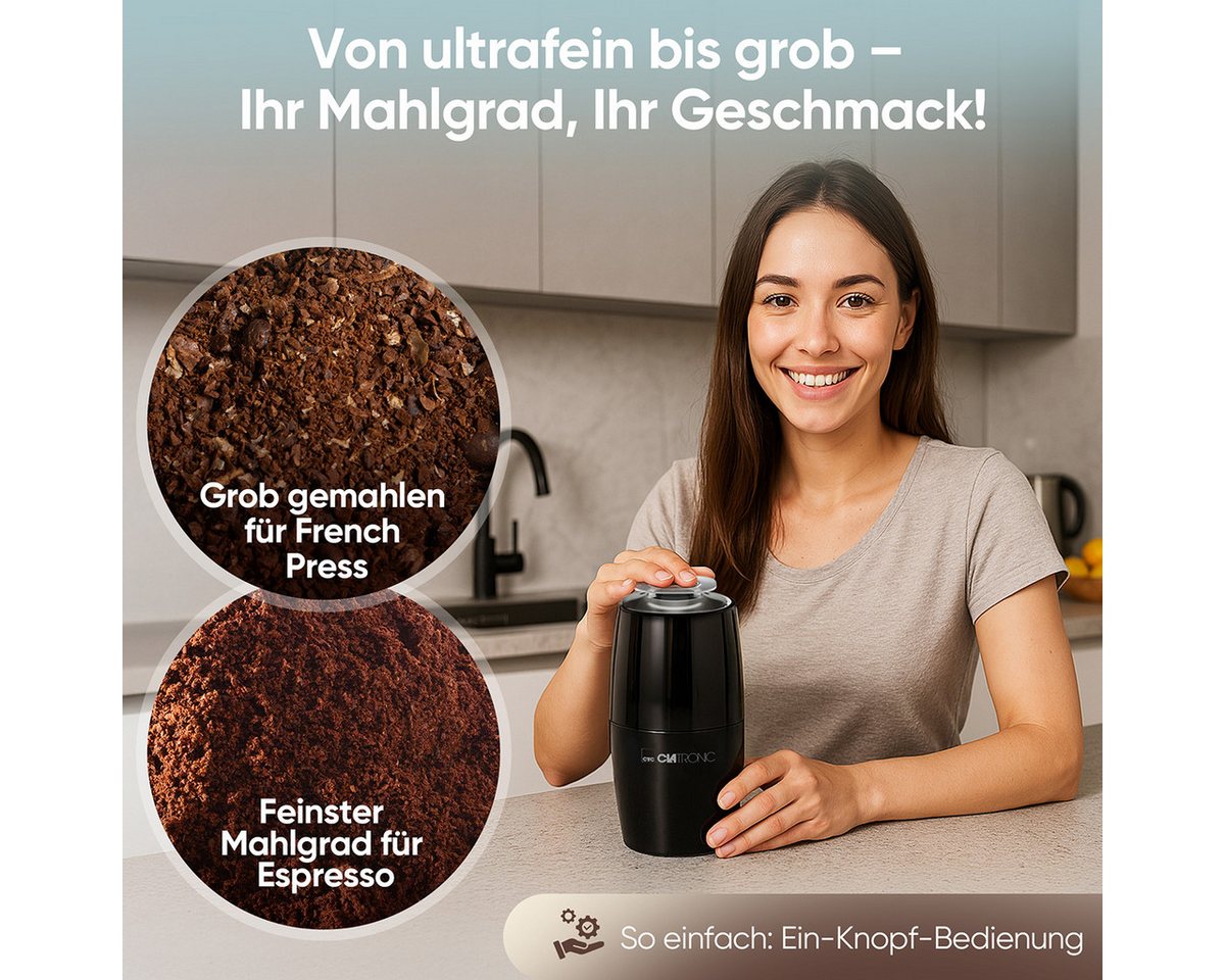 CLATRONIC Kaffeemühle elektrisch, Edelstahl-Schlagmesser, 150 W Bild 4