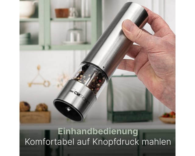 CLATRONIC Salz & Pfeffermühle PSM 3004 N, elektrisch, mit Licht, Karamik-Mahlwerk