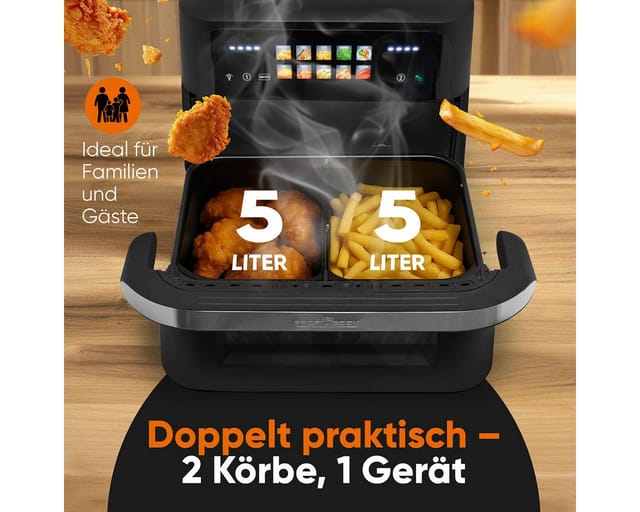 PROFI COOK Heißluftfritteuse XXL PC-FR 1313 H, 10L, 2 Kammern, 2400W