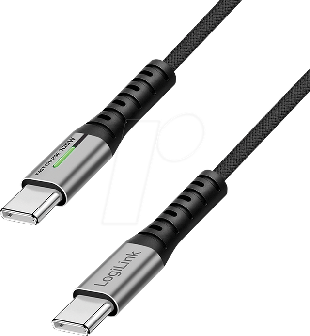 LOGILINK USB2.0 Kabel CU0422 USB-C M/USB-C M 100W Nylon Metal 1m schwarz