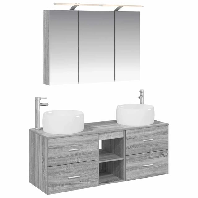 vidaXL Badezimmermöbel-Set 4-Tlg Grau Sonoma Ingenieurholz und Glas 3407020