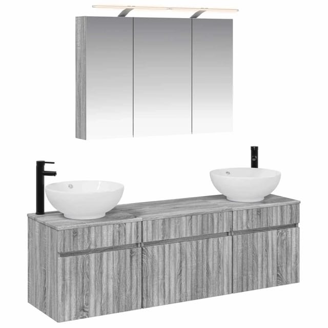 vidaXL Badezimmerschrank-Set 4-Tlg Grau Sonoma 100 x 14,5 x 70 cm 3406620