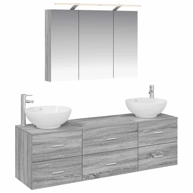 vidaXL Badezimmermöbel-Set 4-Tlg Grau Sonoma Ingenieurholz und Glas 3406940