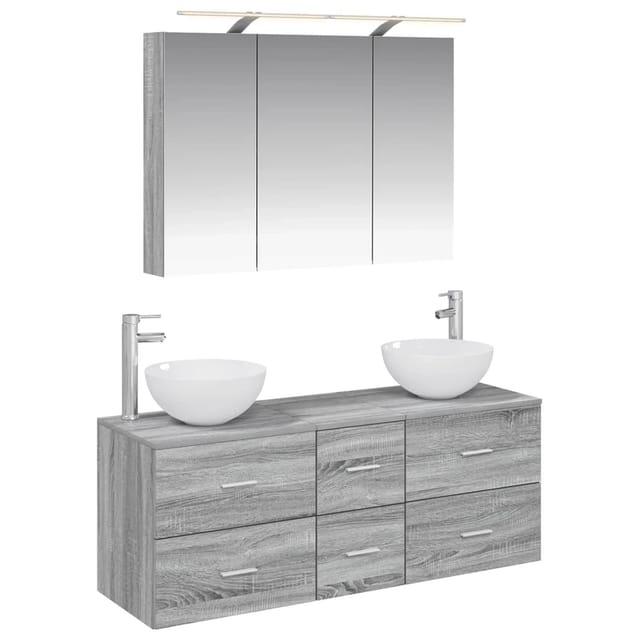 vidaXL Badezimmermöbel-Set 4-Tlg Grau Sonoma Ingenieurholz und Glas 3406740