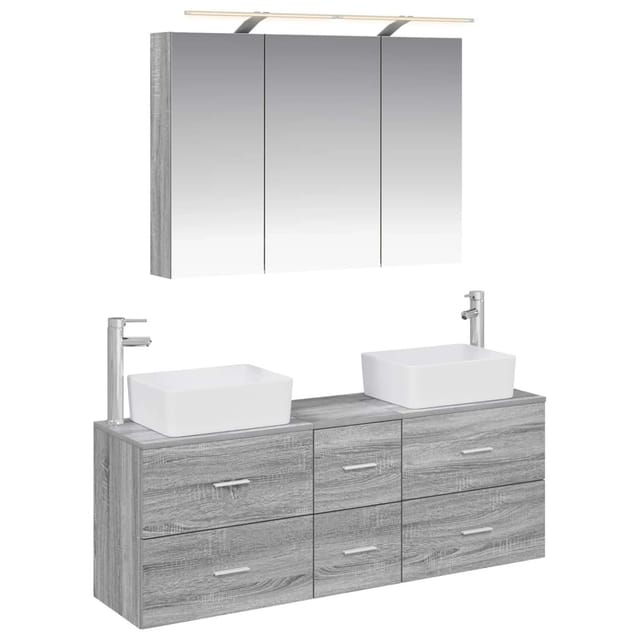 vidaXL Badezimmermöbel-Set 4-Tlg Grau Sonoma Ingenieurholz und Glas 3406860
