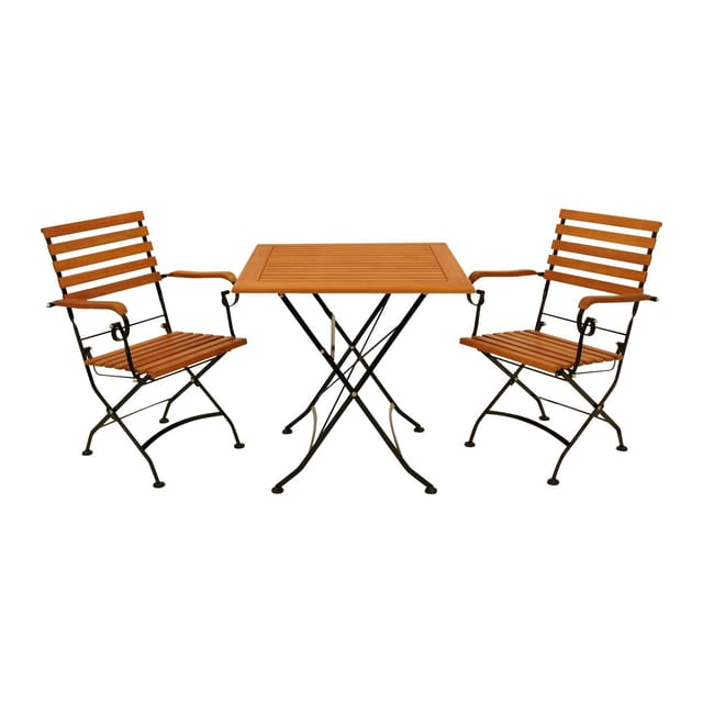 Klappgarnitur HOFGARTEN 3-teilig, Flachstahl schwarz + Eukalyptus