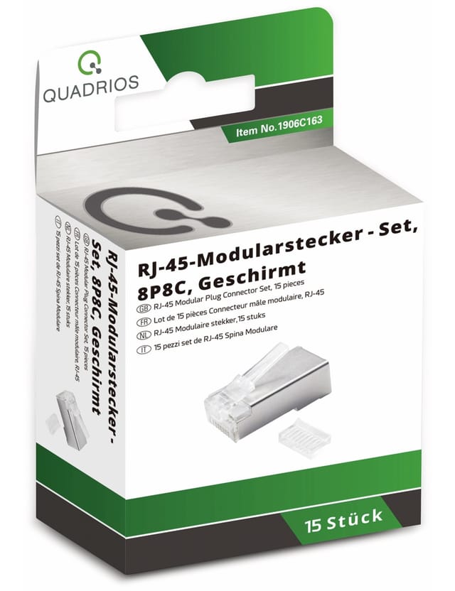 QUADRIOS Modularstecker-Set 1906C163, Polzahl 8P8C, geschirmt, 15 Stück