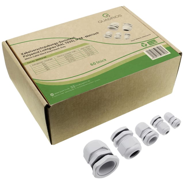 QUADRIOS Kabelverschraubungs-Set 2009CA108, Grau, Metrisch, 60 Stück