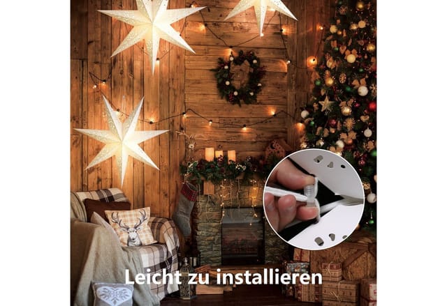 Elegear LED Stern weihnachtsstern beleuchtet, 70CM weihnachtsstern papier, Fensterbilder, Weihnachtsdekoration, Beleuchtung, LED, Warmweiß, lichterkette für Innen/Außen/Fenster Weihanchten deko