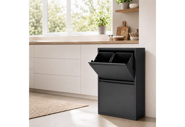 relaxdays Mülltrennsystem Mülleimer 4 Fächer 4x18 l, schwarz