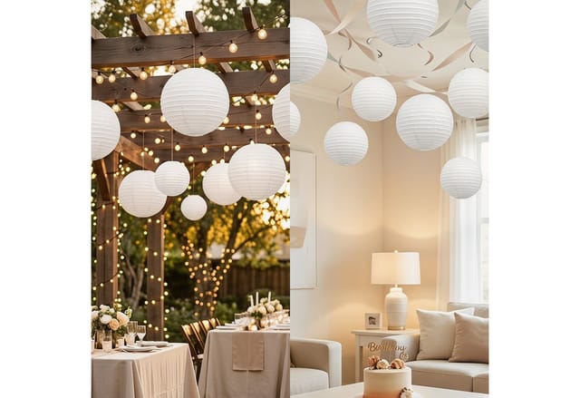 Youyijia Lampenschirm 32 Stück Weiße Papier Lampions Rund – Deko Lampenschirm Set
