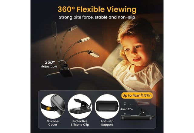 ibettertec LED Leselampe mit 3 Farbtemperatur Modi 5 Helligkeitsstufen, 360° Flexibel Leselicht für Nachtlesen ins Bett 80H lange Akkulaufzeit, Dauerbeleuchtung 24LED augenschonende Leuchtmittel