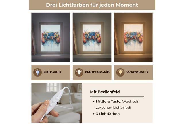 OnlyWow Wandleuchte Lightbox Kinder- und Jugendzimmer - Spiele - Gamecontroller, Dimmbar, Farbwechsel, LED, Warmweiß, Kaltweiß, Neutralweiß Einstellbar, Wandlampe Innen, Dimmbar, mit Kabel, LED, Beleuchtung, Wohnzimmer