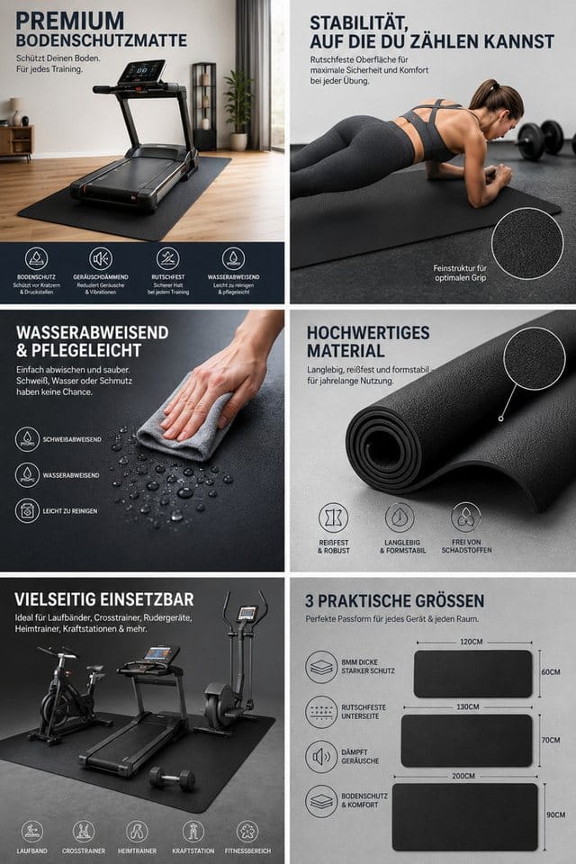 Ertex Bodenmatte Bodenschutzmatte Laufband Matte Fitnessgerät rutschfest Dicke 8mm