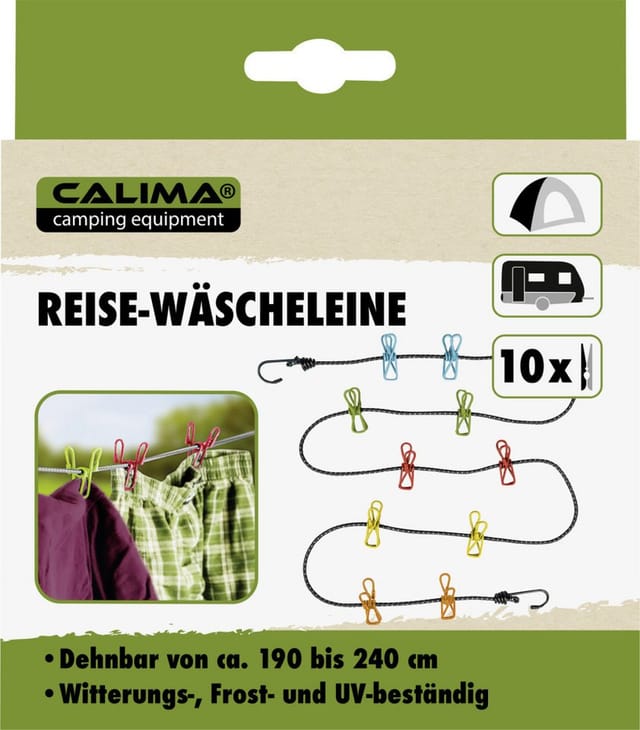 CALIMA CAMPING EQUIPMENT Reise Wäscheleine mit 10 Klammern