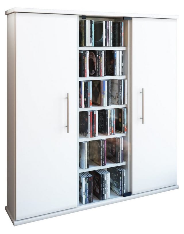 VCM CD Regal Holz CD Schrank mit 1 ESG-Sicherheitsglastür und 2 Holztüren für 450 CDs oder 195 DVDs oder 108-Videos Maße: H. 92 x B. 86 x T. 18 cm Eleganter DVD Schrank Blu ray Schrank CD-Schrank - Santo