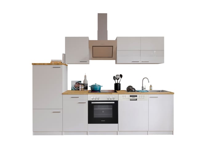 Respekta Küchenzeile KB280WWSC 280 cm Weiß mit Glaskeramik