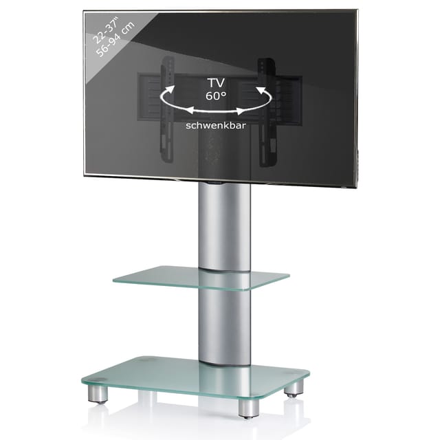 VCM TV Standfuß mit Zwischenboden 22-40 Zoll VESA max. 600x400 bis 30 kg Fernseh Ständer aus Alu TV Bodenständer mit Rollen Maße ca. H. 100 x B. 60 x T 44 cm Fernsehstand Bilano