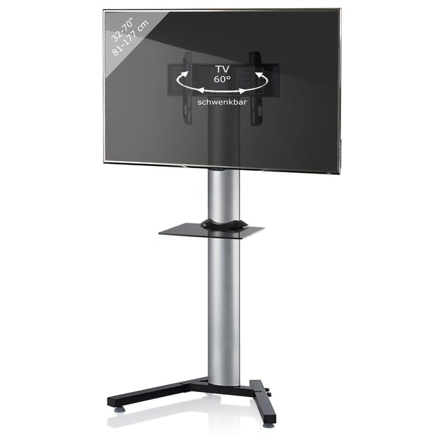 VCM TV Standfuß mit Zwischenboden 26-70 Zoll VESA bis max. 600x400 Fernseh Ständer aus Alu TV Ständer Maße ca. H. 174 x B. 90 x T. 72 cm Fernsehstand Stadino Maxi