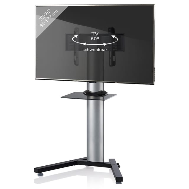VCM TV Standfuß mit Zwischenboden 26-70 Zoll VESA bis max. 600x400 Fernseh Ständer aus Alu TV Ständer Maße ca. H. 125 x B. 90 x T. 72 cm Fernsehstand Stadino Mini