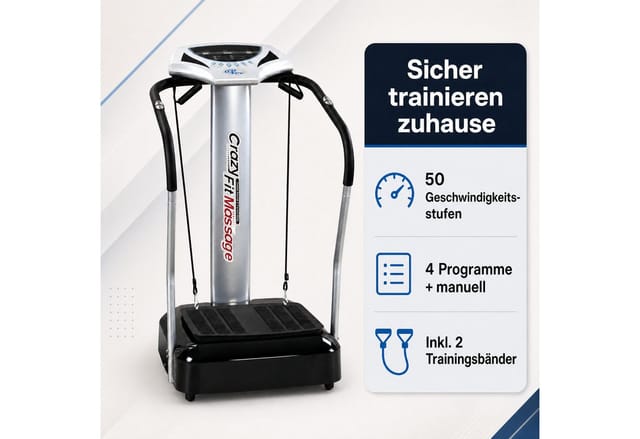 Crazy Fit Massage Fitness Vibrationsplatte inkl. Bänder Silber
