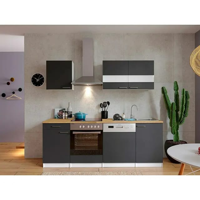 Respekta Küchenzeile KB220WGC 220 cm Weiß - Grau