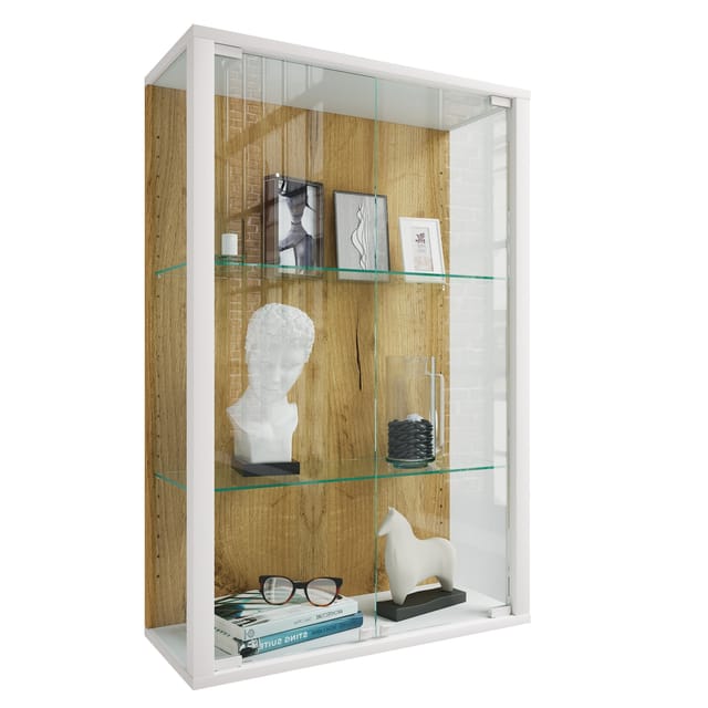 VCM Glasvitrine hängend Vitrine Glas mit ESG-Sicherheitsglas Maße: H. 80 x B. 60 x T. 25 cm Hängevitrine Glas Modern und platzsparend Glas Vitrinenschrank - Udina M