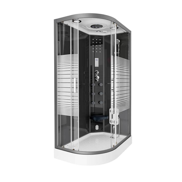 Home Deluxe Dampfdusche mit Wasserfall und Dampfsauna BLACK PEARL - 120x80 cm Links