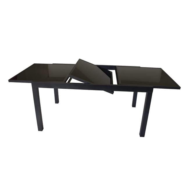 DEGAMO Ausziehtisch TORINO 150/210x90cm, Aluminium anthrazit + Glas schwarz