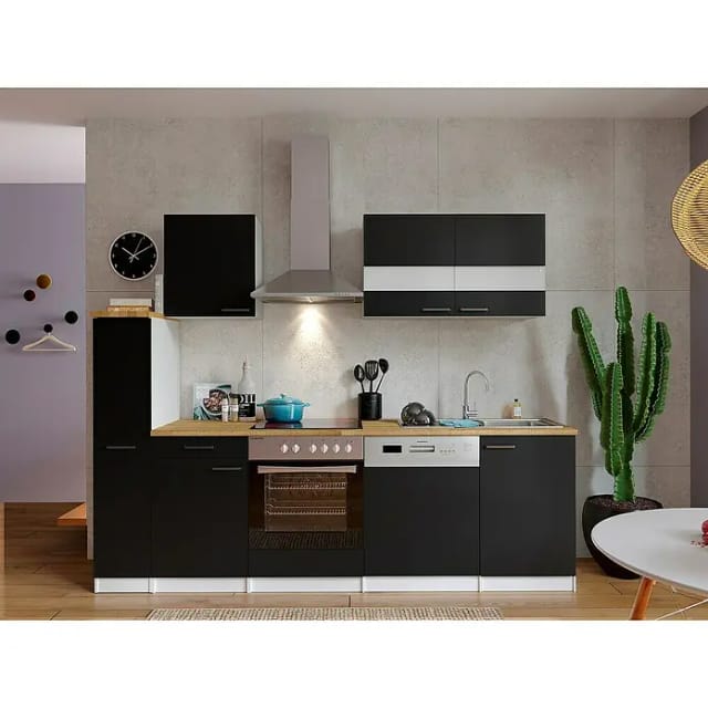Respekta Küchenzeile KB250WSC 250 cm Weiß - Schwarz