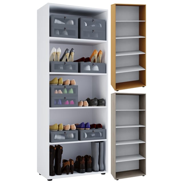 VCM Holz-Regal Maße: B. 70 x H. 178 x T. 40 cm 5 Fächer Allzweckregal Schuhregal ohne Türen – Vandol