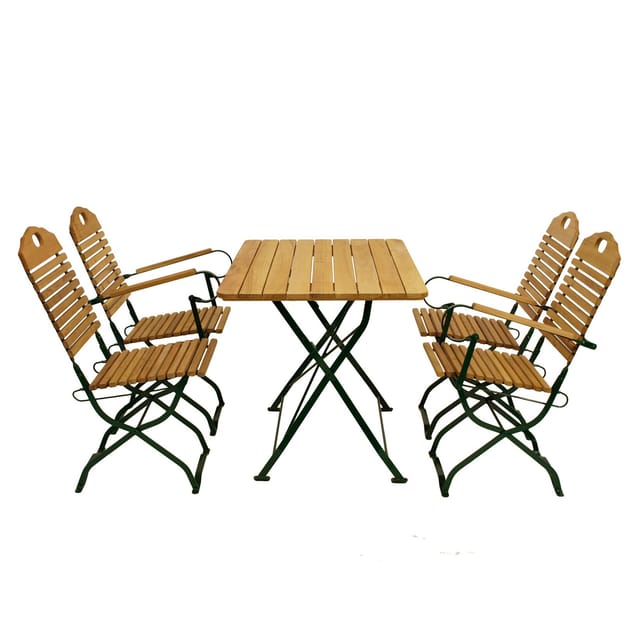 DEGAMO Kurgarten - Garnitur BAD TÖLZ 5-teilig (2x Stuhl, 2x Armlehnensessel, 1x Tisch 70x110cm), Flachstahl grün + Robinie, klappbar