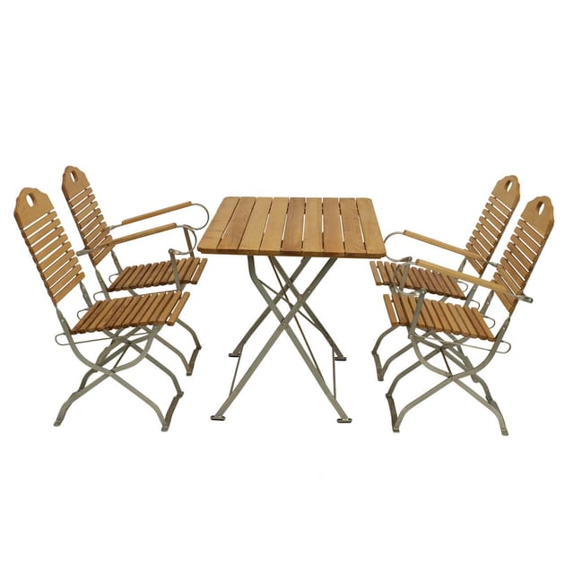 DEGAMO Kurgarten - Garnitur BAD TÖLZ 5-teilig (2x Stuhl, 2x Armlehnensessel, 1x Tisch 70x110cm), Flachstahl verzinkt + Robinie, klappbar