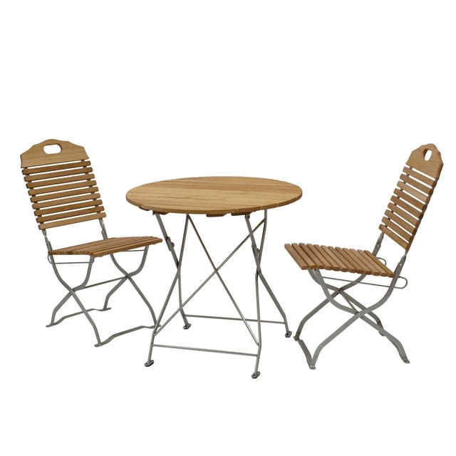 DEGAMO Kurgarten - Garnitur BAD TÖLZ 3-teilig (2x Stuhl, 1x Tisch 77cm rund), Flachstahl verzinkt + Robinie, klappbar