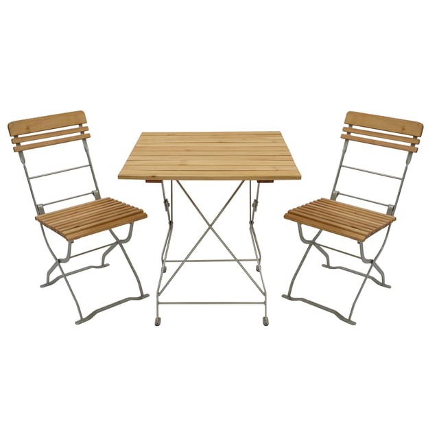 DEGAMO Biergarten - Garnitur MÜNCHEN 3-teilig (2x Stuhl, 1x Tisch 70x70cm), Flachstahl verzinkt + Robinie