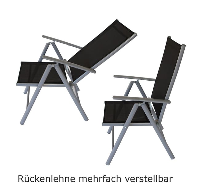 DEGAMO Gartengarnitur RAVENNA 5-teilig, Klappsessel + Glastisch 70x120cm