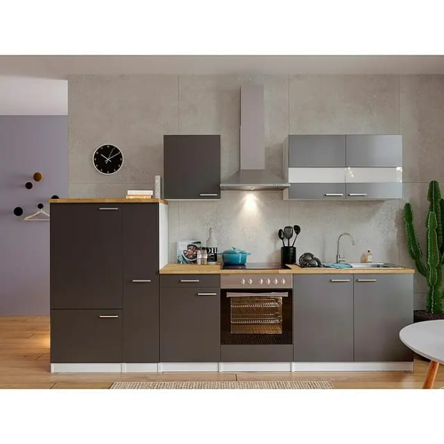 Respekta Küchenzeile KB300WGC 300 cm Weiß - Grau