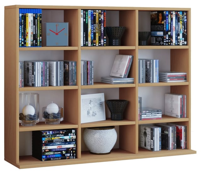 VCM Holzregal stehend platzsparender CD-Schrank für 480 CDs oder 224 DVDs Maße:H. 82 x B. 102 x T. 23 cm Elegantes DVD Regal stehend Blu-Ray Regal CD Regal Megosa L