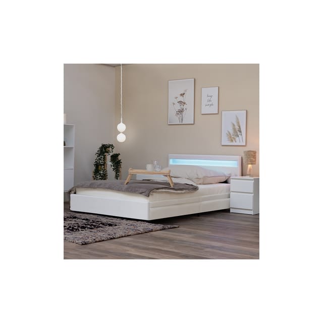 HOME DELUXE LED Bett Nube mit Schubladen 140x200 - versch. Farben - Weiß