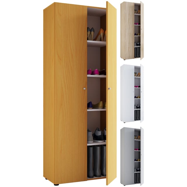 VCM Holz Schrank Maße B. 70 x H. 178 x T. 40 cm 5 Fächer Allzweckschrank Schuhschrank mit zwei Drehttüren – Vandol