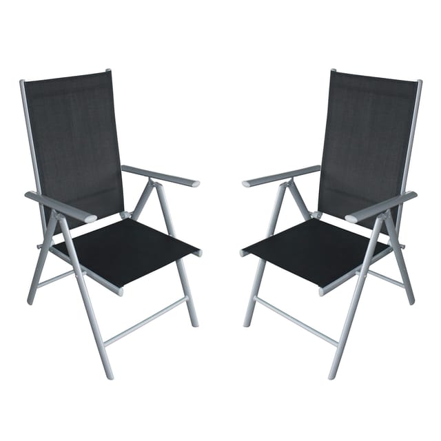 DEGAMO 2x Klappsessel RAVENNA Aluminium silbergrau + Kunstgewebe schwarz (4-er Set)
