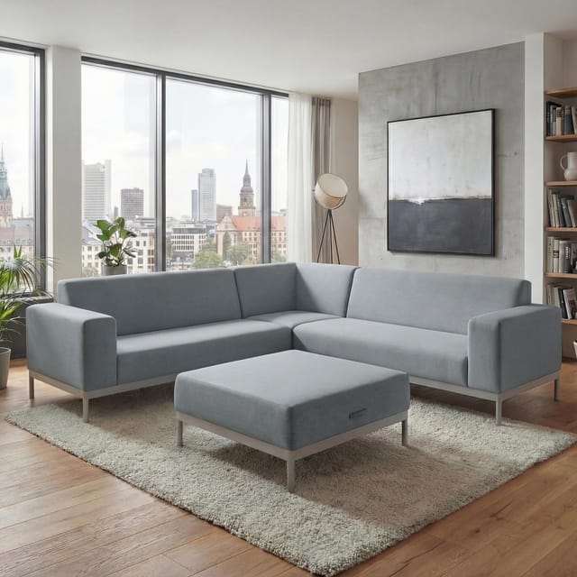 Ecksofa MCW-C47, Sofa Loungesofa Couch, Stoff/Textil Indoor wasserabweisend 245cm ~ blau ohne Ablage