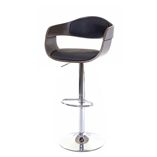 Barhocker MCW-A47, Barstuhl, Holz Bugholz Retro-Design ~ grau, Kunstleder schwarz