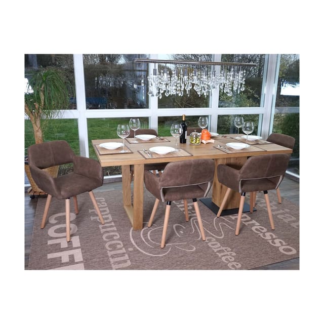 6er-Set Esszimmerstuhl MCW-A50 II, Stuhl Küchenstuhl, Retro 50er Jahre Design ~ Textil, vintage braun, helle Beine