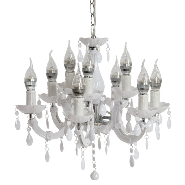 LED-Kronleuchter HW155, Hängeleuchte Lüster, 9-flammig 27W ~ weiß